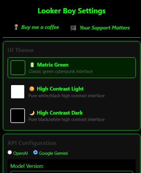 Looker Boy Settings Configuration